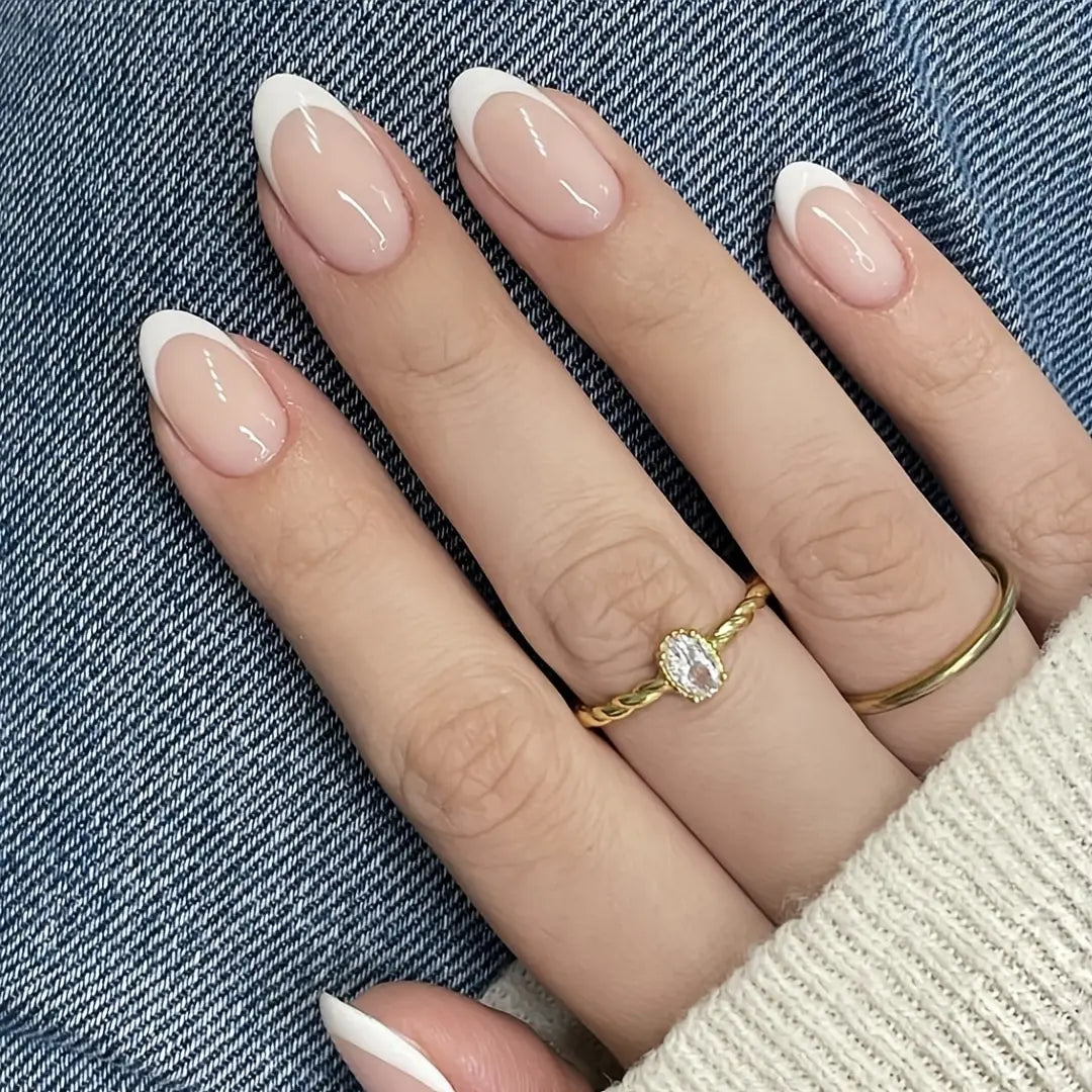 120pcs Almond Press-On Nails | Pink & White French | Acrylic Nail Tips for Girls