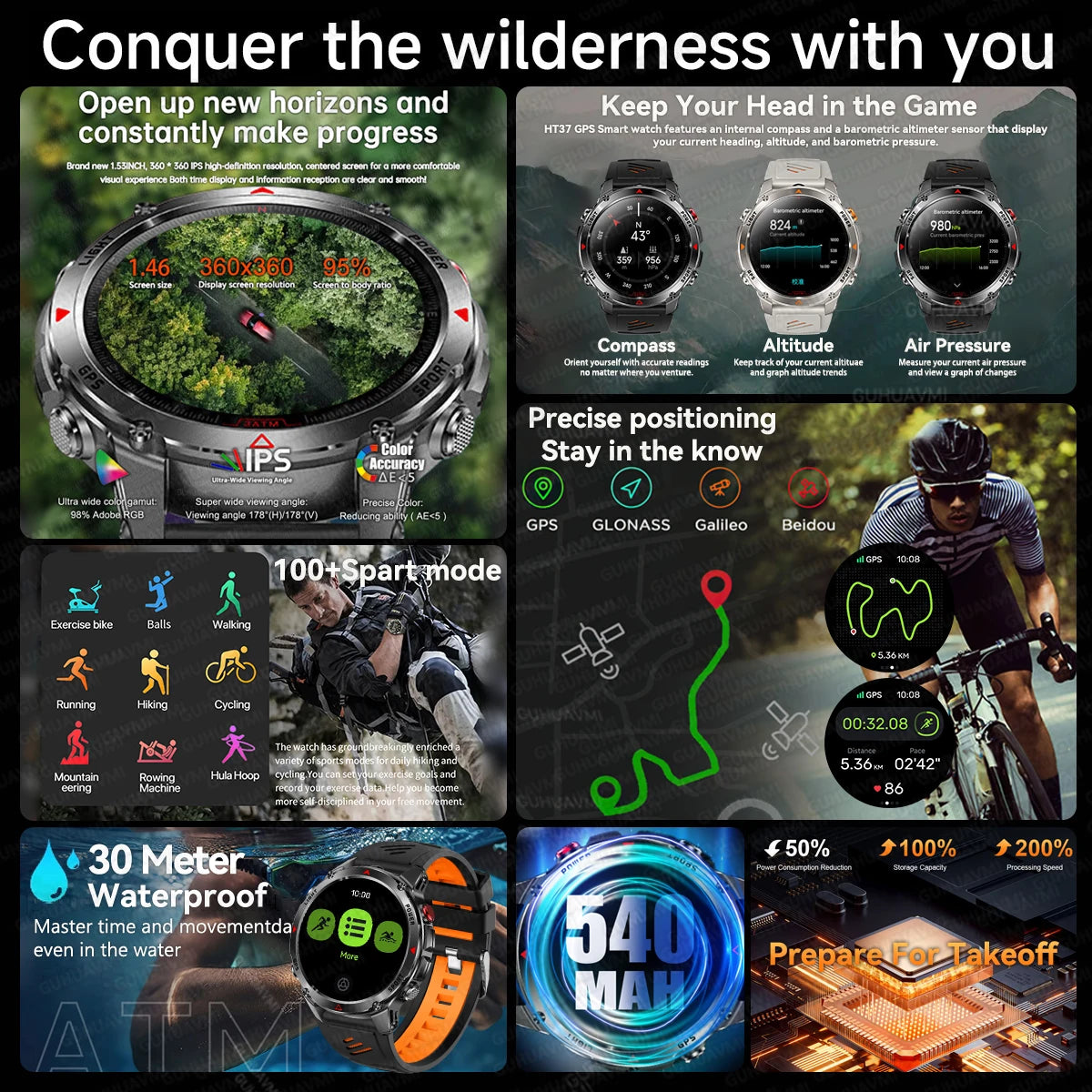 Smart Watch For Men 1.46'' 360*360 HD AMOLED Color Display Voice Call Compass LED Sports Fitness Waterproof Watch Ladies