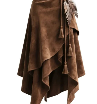 Woman Clothes Skirts For Women 2025 Maillard Coffee Suede Skirt Women's Irregular Lace Slimming A-Line Mid-Length Umbrella Skirt