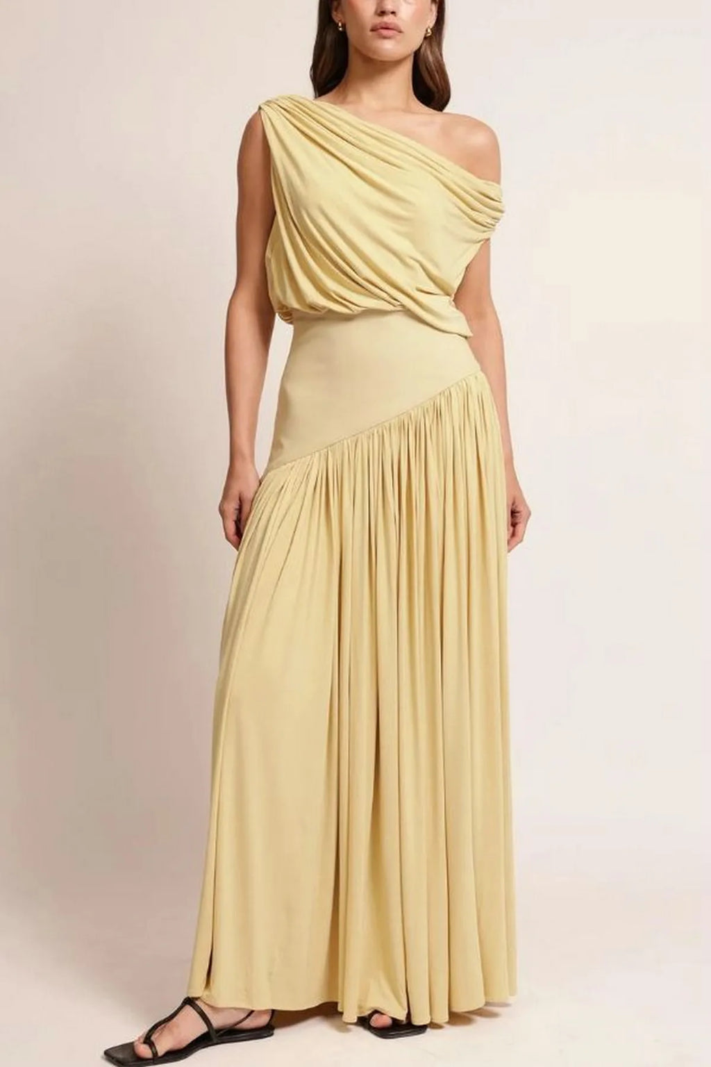 Female Clothing Women's Dress 2025 New Elegant Slant Neck Off-Shoulder Waist Long Solid Color Dresses Elegant Party Dresses 2025