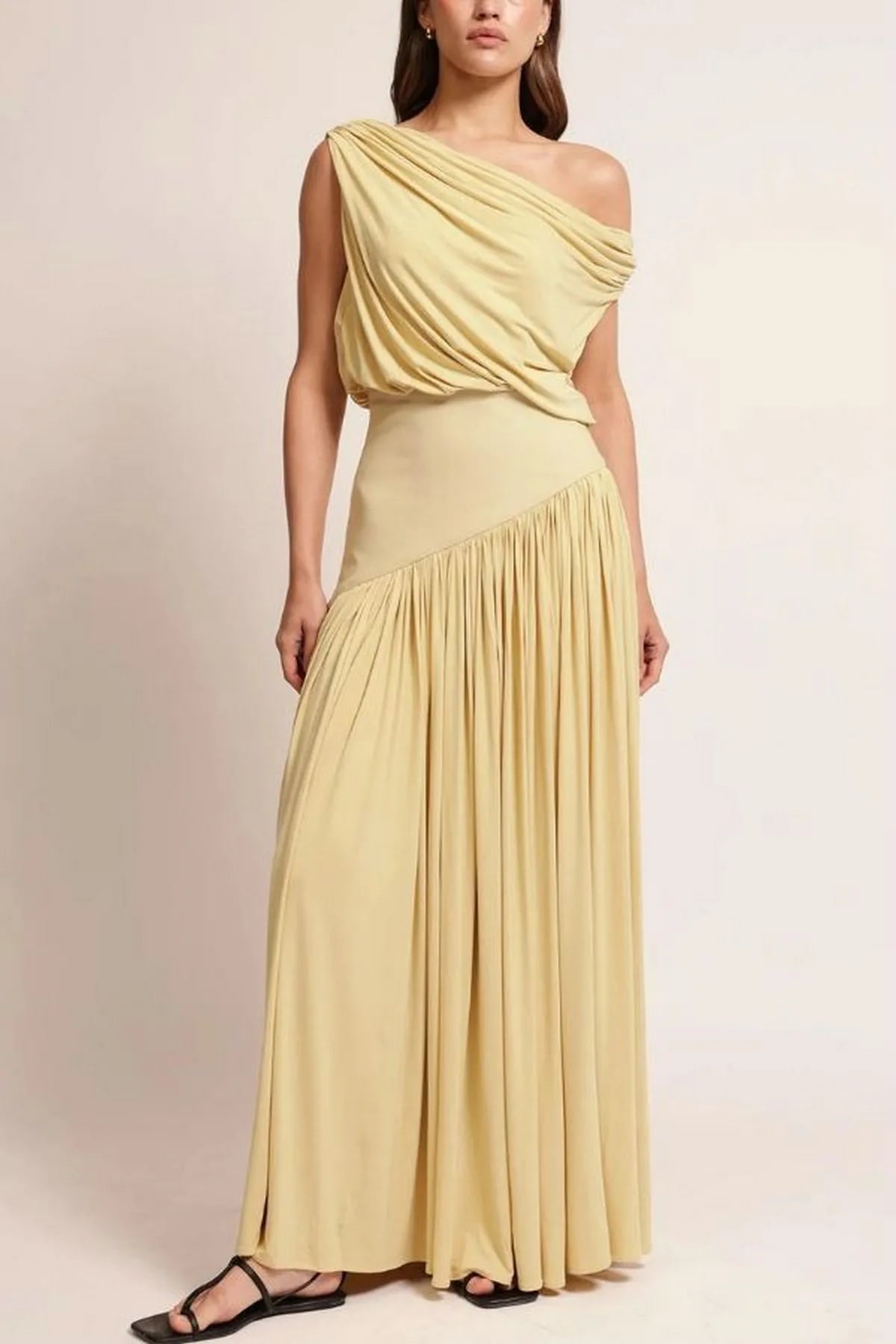 Female Clothing Women's Dress 2025 New Elegant Slant Neck Off-Shoulder Waist Long Solid Color Dresses Elegant Party Dresses 2025