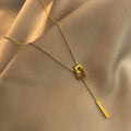 Simple Style Square Shape Buckle Long Pendant Clavicle Chain Necklace 18K Gold Plated Golden Color Neck Jewelry For Women