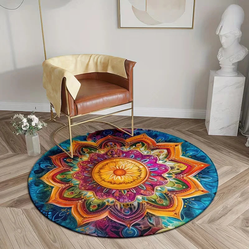 Bohemian Style Circular Carpet Indoor Carpet Bedrooms Circular Floor Mats Suitable Living Rooms Study Rooms Bathrooms Decoration