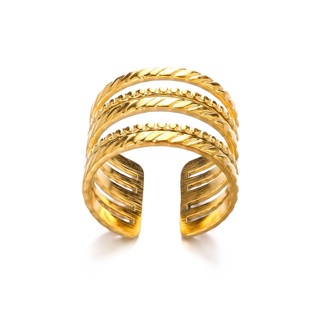 316L Stainless Steel Rings For Women Geometric Heart Wide Ring Adjustable Open Ring Fashion Jewelry Valentine's Day Gift