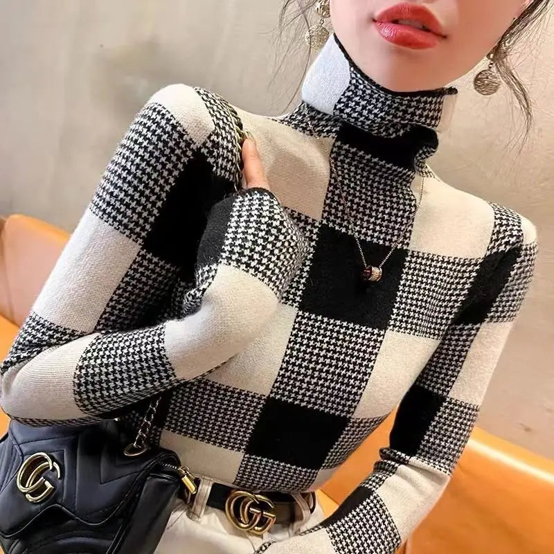High Neck Sweater for Autumn and Winter Women 2024 New Slim Fit Top Pile Collar Base Shirt Stylish Women's Clothing