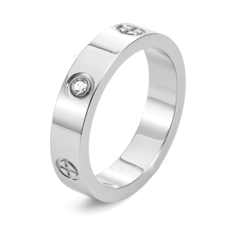 Stainless steel PVD plated 18k gold cartire cross zircon stone love couple ring for men women Valentine's Day birthday gift