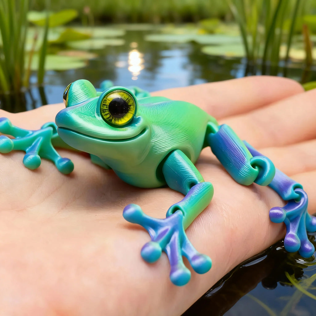 3D Printed Cute Frog Model Multi-joint Movable With Glittering Eyes Simulated Animals Model For Room Decor Accessories Kids Gift