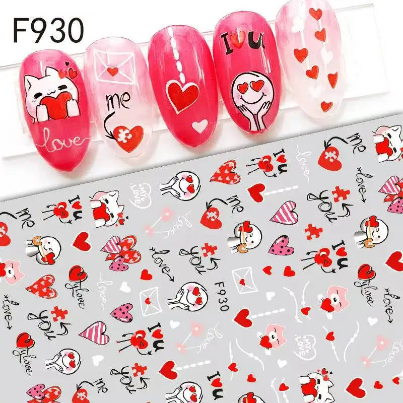 1PCS Valentine's Day Nail Stickers Cartoon Love Nail Supplies Nail Decals for Ladies Nail Art Decoration