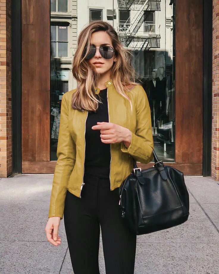 Female Jackets Office Lady Casual Coats Autumn Fashion Short Thin Women Flight Jacket Pu Leather Outwear Zipper Outfit 2024