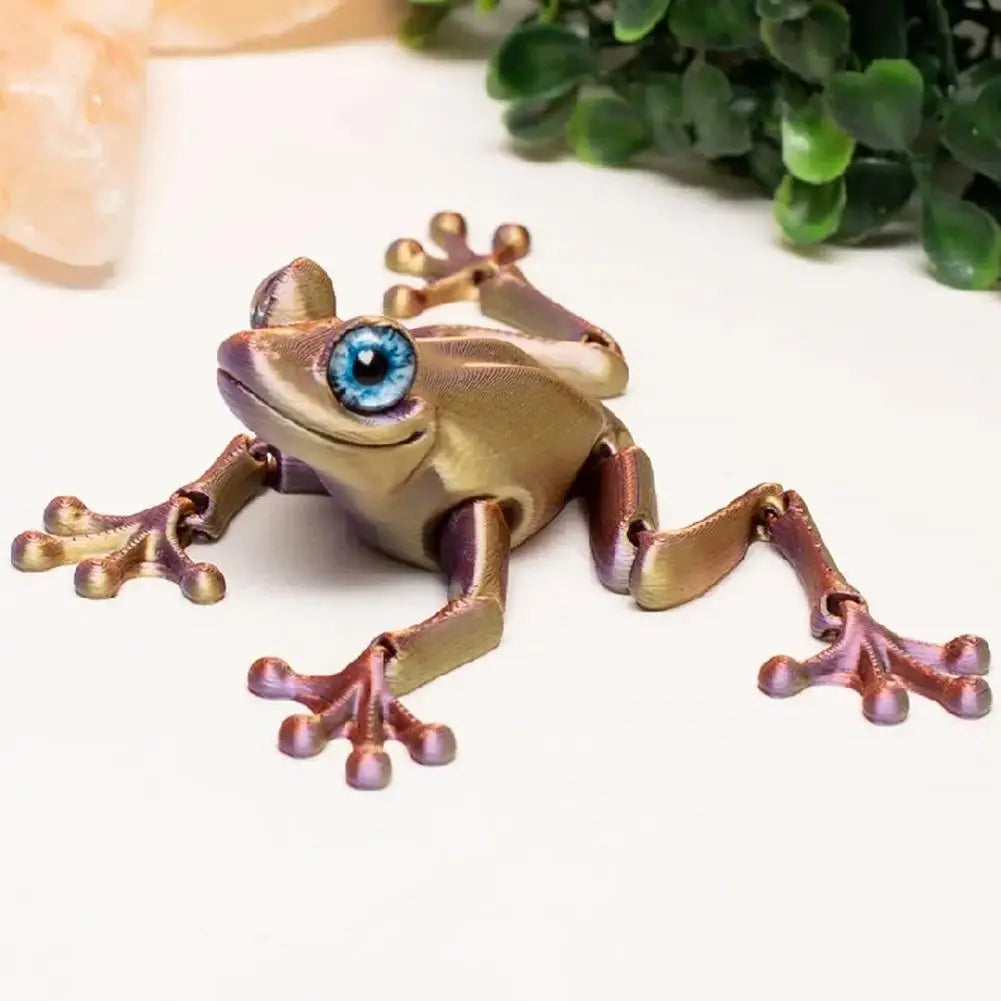 3D Printed Cute Frog Model Multi-joint Movable With Glittering Eyes Simulated Animals Model For Room Decor Accessories Kids Gift