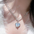 Shiny Stackable Necklace Heart Shape Pendant With Hollow Heart Shape Chain Lovely Neck Jewelry For Women Girls 1 Pc
