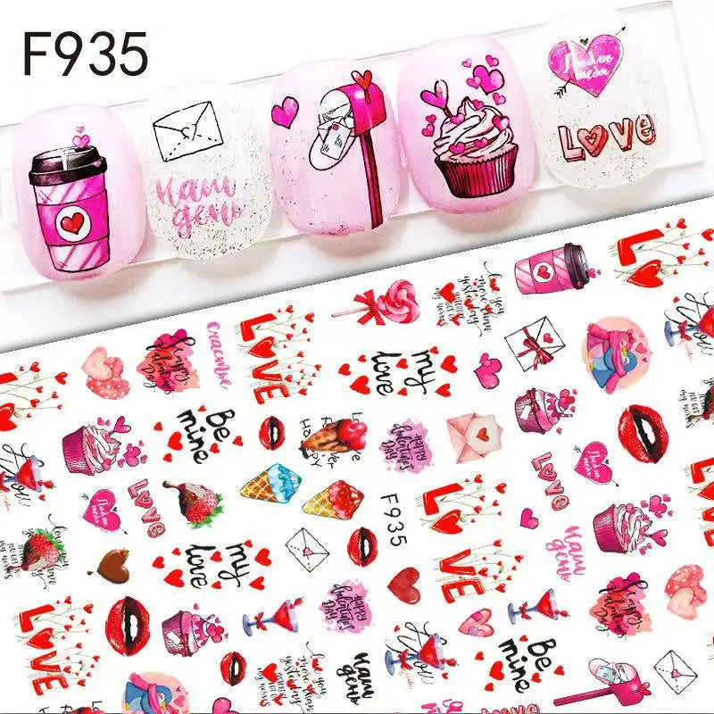 1PCS Valentine's Day Nail Stickers Cartoon Love Nail Supplies Nail Decals for Ladies Nail Art Decoration