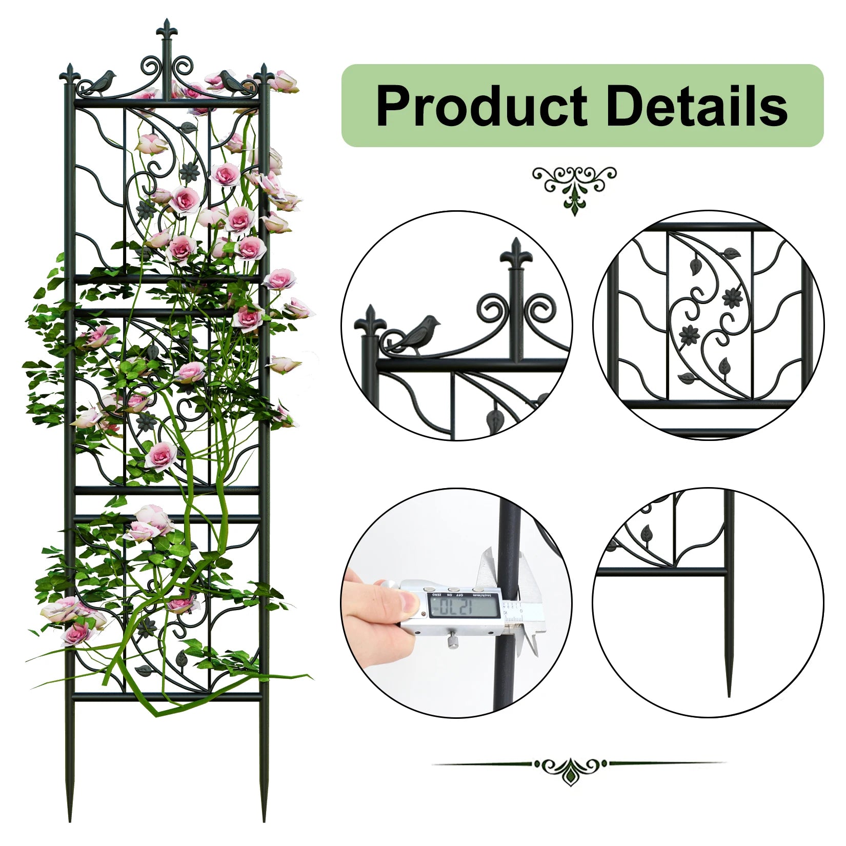 71 inch Garden Trellis Decorative Outdoor Tall Metal Fence Black Lattice Panel Yard Corner Décor for Climbing Plant Flower