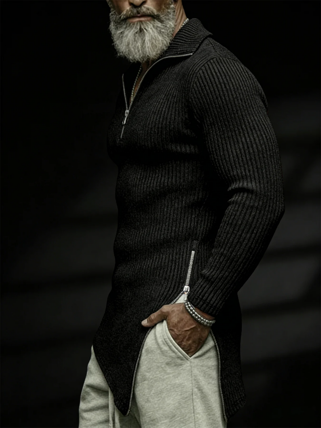 Autumn, men's quarter-zip T-shirt, slim-fit sweater, stand-collar sweater, casual long-sleeve T-shirt, warm base layer top