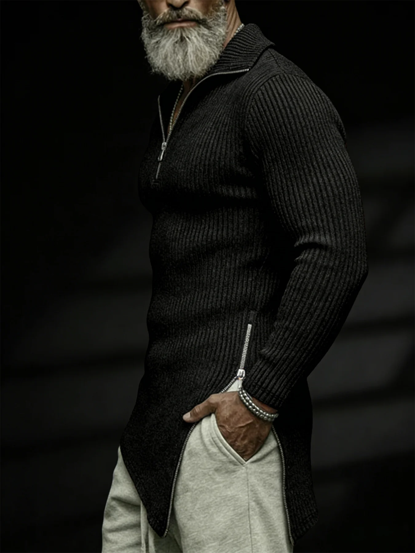 Autumn, men's quarter-zip T-shirt, slim-fit sweater, stand-collar sweater, casual long-sleeve T-shirt, warm base layer top