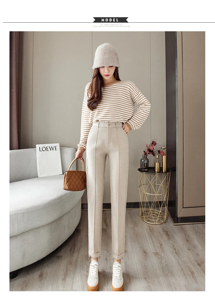 Woolen Pants Women's Harem Pencil Pants High Waist Casual Suit Pants Office Lady Women Trousers Hot Sale