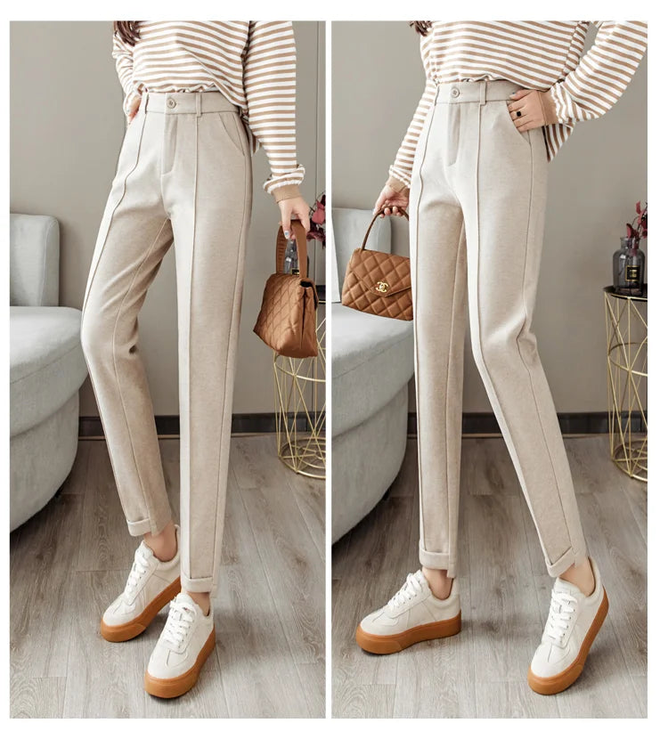 Woolen Pants Women's Harem Pencil Pants High Waist Casual Suit Pants Office Lady Women Trousers Hot Sale