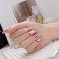 Handmade Cute Press on Nails 3D Comic Fake Nails Dreamy Pink Hearts Acrylic False Nails Full Cover Finger Tips Kit Nail Art Girl