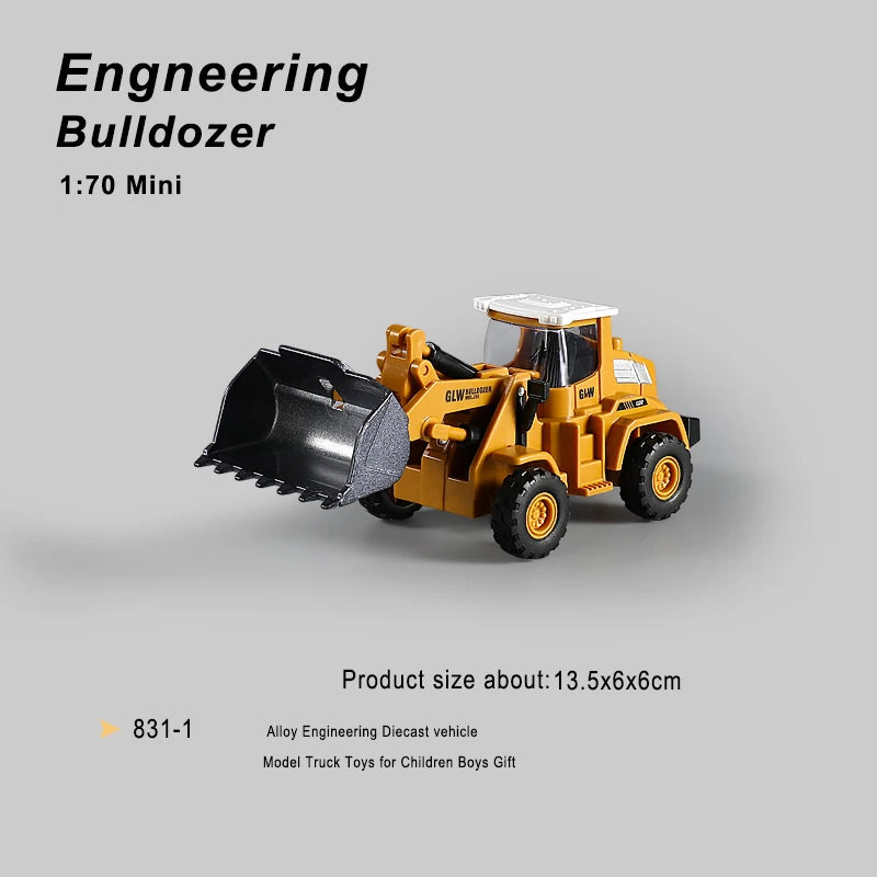 1:70 9 Styles Mini Yellow Alloy Forklift Driller Road Roller Engineering Diecast Construction Vehicle Inertia Toys for Boys Gift