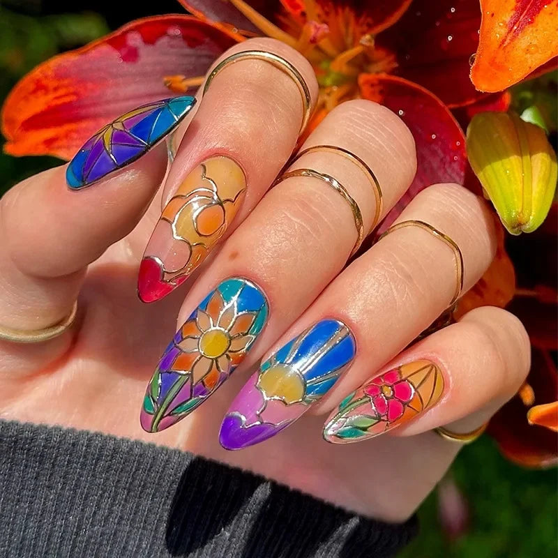 Autumn Matte Press-On Nails | 24pcs Rose Leaf Almond | Full Cover Acrylic Nail Tips with Glue