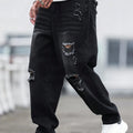 Men's Black Ripped Denim Harem Pants for Spring and Summer, Stylish and Minimalist, a Game - Changer for Lazy Outfits
