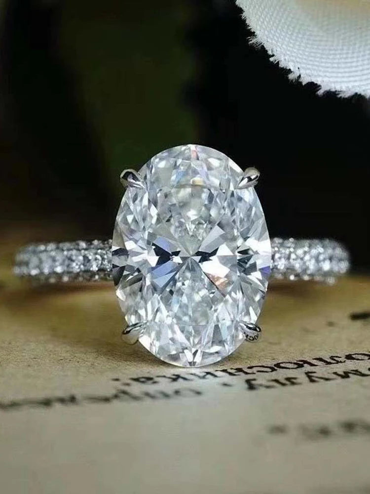 925 Sterling Silver Oval 4ct Lab Diamond Engagement Ring – Bridal Jewelry