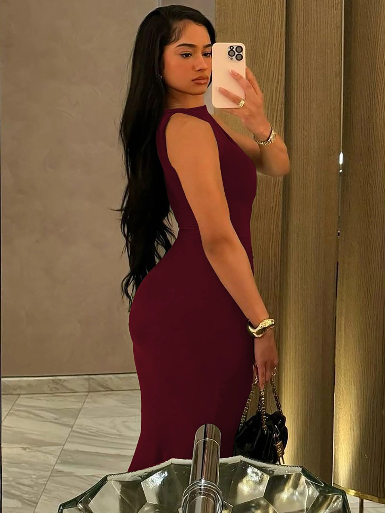 Dulzura Elegant Long Dress Ruched Bodycon Sleeveless Solid Dresses Lady Cocktail Party Wedding Guest Formal Women Clothes 2024