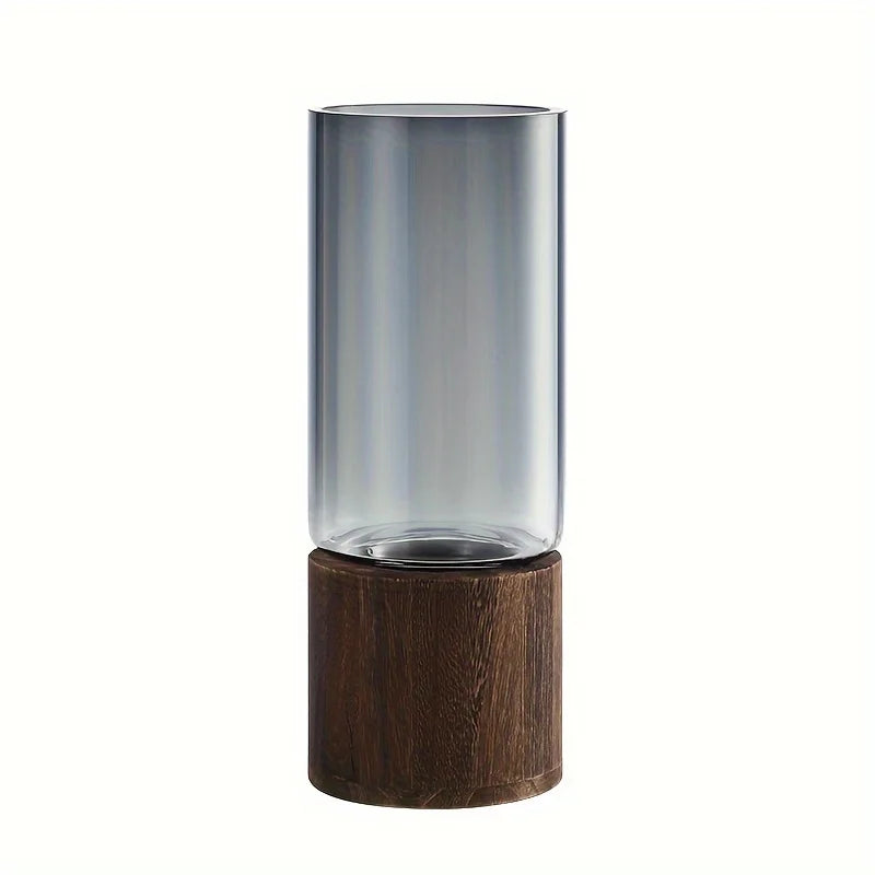 Elegant Glass Vase with Wooden Base for Hydroponic Plants