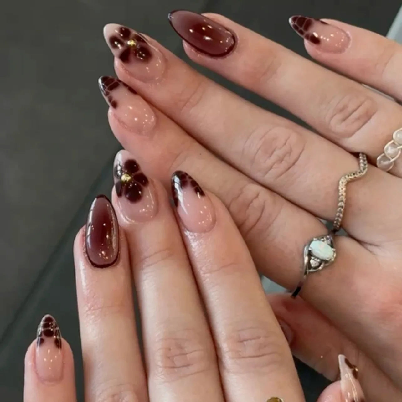 Autumn Matte Press-On Nails | 24pcs Rose Leaf Almond | Full Cover Acrylic Nail Tips with Glue