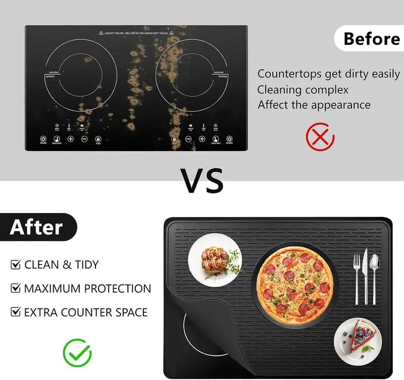 Silicone Stove Top Cover Mat, Heat Resistant Electric Glass Cooktop Protector, Extra Large Dish Drying Mat for Kitchen RV