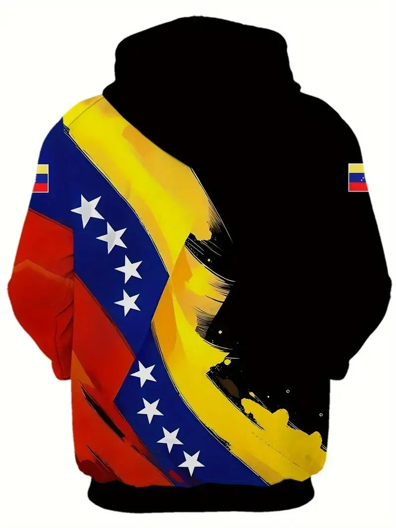 Venezuela Flag Emblem 3d Printed Hoodie Men's Clothing Long Sleeves Drawstring Pullover Sweatshirt Street Sports Casual Top