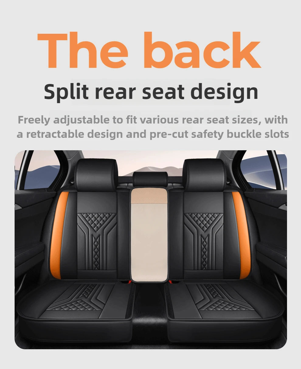 5 Seats PU Leather Car Seat Covers Full Coverage Split Headrest Soft Sponge Filled Comfortable Wear Resistant Non Slip