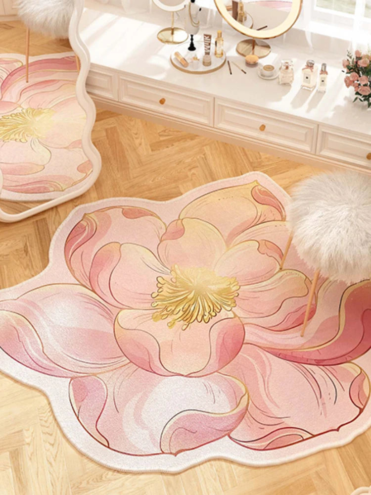 French Style Living Room Decoration Flower Carpet Light Luxury Mirror Floor Mat Girly Rugs for Bedroom Home Irregular Shape Rug