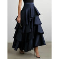Women's Midi Skirts Summer Autumn Falbala Swing Party A-Line Classic Vintage Skirt for Lady High Waisted Long Skirts Black White