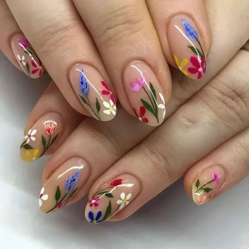 Autumn Matte Press-On Nails | 24pcs Rose Leaf Almond | Full Cover Acrylic Nail Tips with Glue