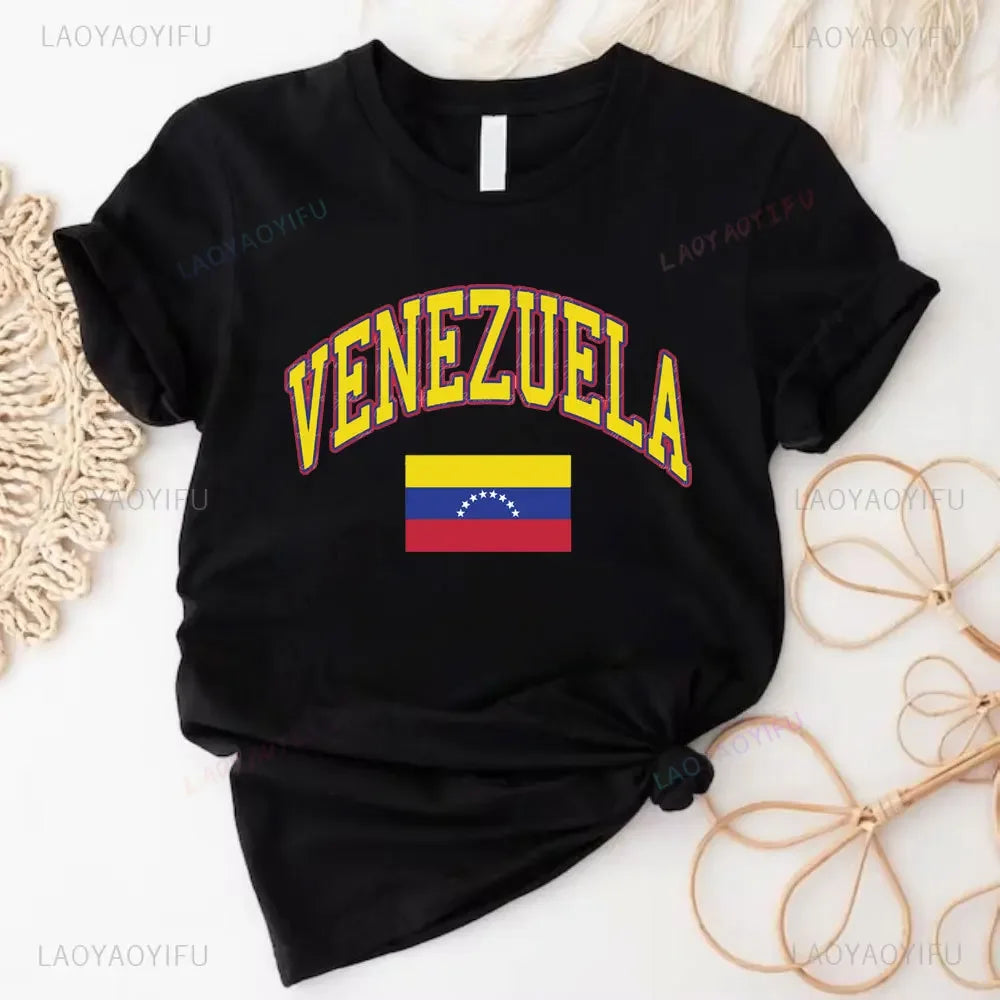 Venezuela Flag Gift T-Shirt South America Venezuelan Heritage Cotton Shirt Proud Roots Born Friends Family Present Venezuelans