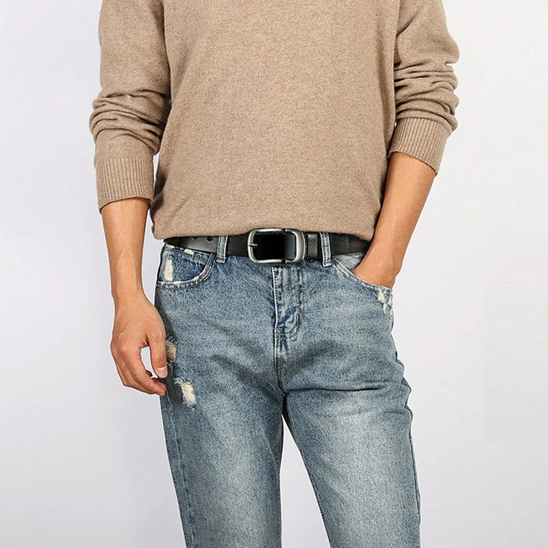 New Men's Formal Belt Solid Color Needle Buckle Belt Jeans Stylish Belt, Soft Leather Designer Handmade Daily and Business Wear