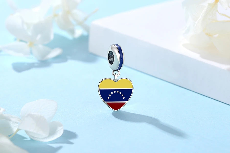 925 Sterling Silver Charms Flag Of Venezuela Heart Pendant Beads Fit Original Brand Bracelets Necklaces Jewelry For Women