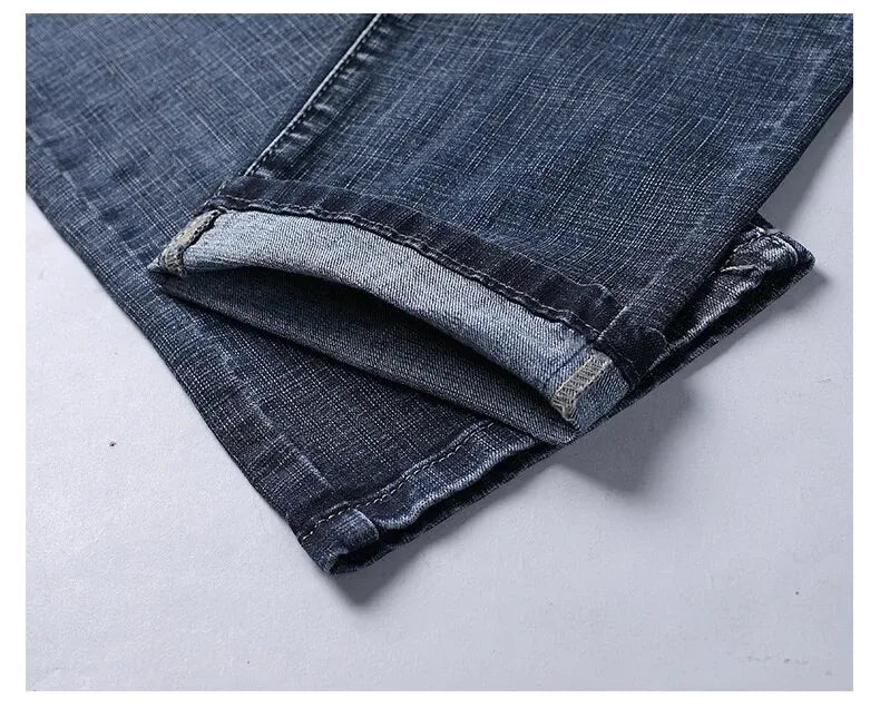 Wthinlee New Business Men's Jeans fleece Casual Straight Stretch Fashion Classic Blue Black Work Denim Trousers Male  Clothing
