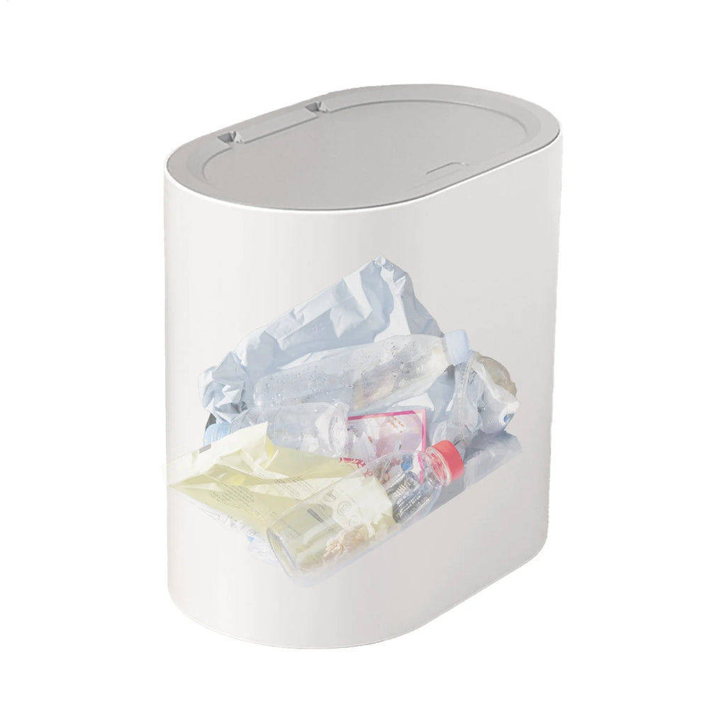 Press Top Trash Can with Lid, Slim Waste Basket for Bathroom Kitchen, Compact Office Living Room Garbage Bin