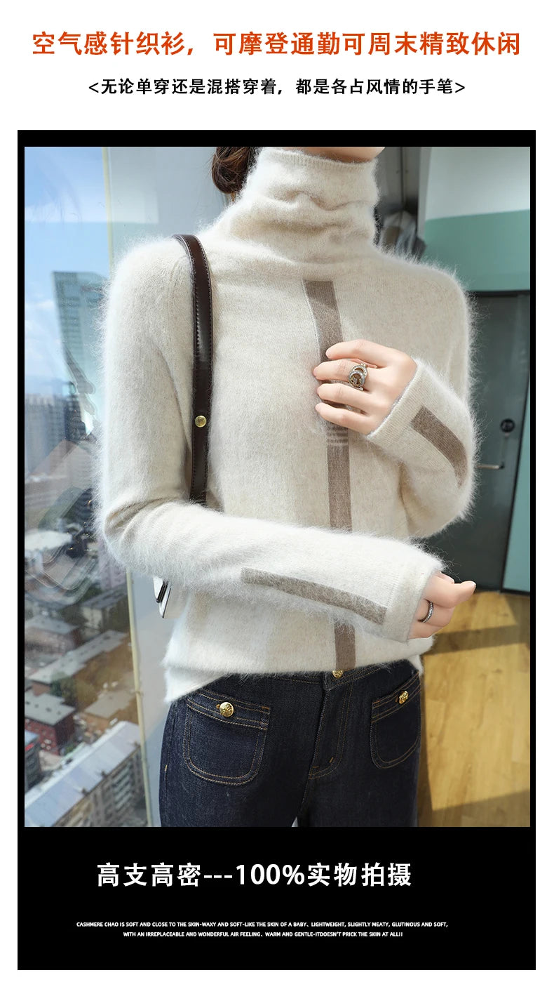 Women's Mink Cashmere Sweater High Neck Long Sleeve Autumn and Winter Fashion Soft Pullover Turtle Neck LuXury Women Top Jumper