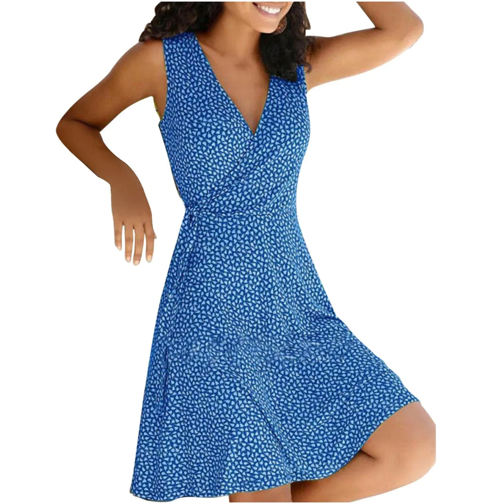 Casual Plus Size Women's Floral Wrap V Neck Midi Dress A Line Swing Cap Sleeve Midi Vestidos De Fiesta