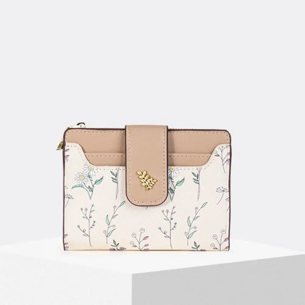 Slim PU Leather Short Wallet INS Multi-Cards Zipper Coin Purse Hasp Small Flowers Card Bag Wallet Zipper Hasp For Women Girl