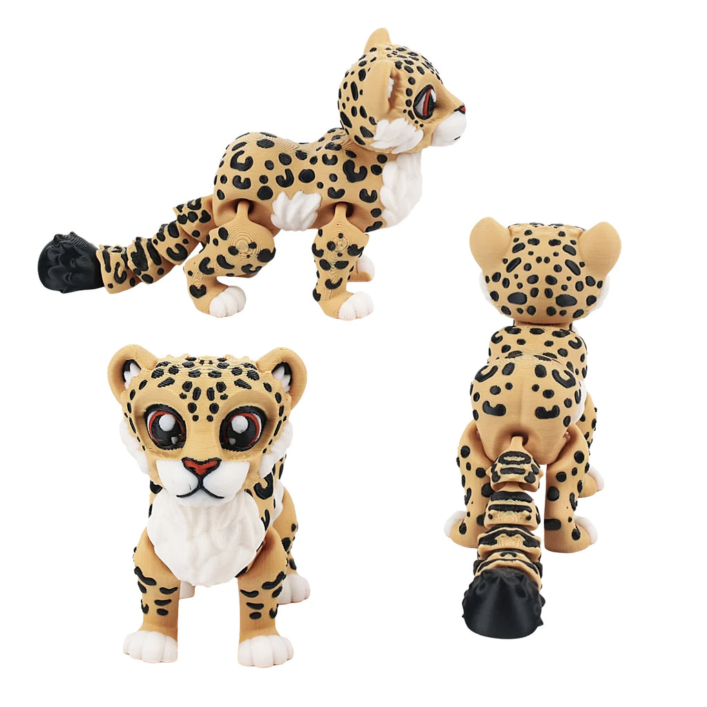 3D printed cheetah, integrated articulated simulation animal model, creative multi-color desktop decoration, creative trendy pla