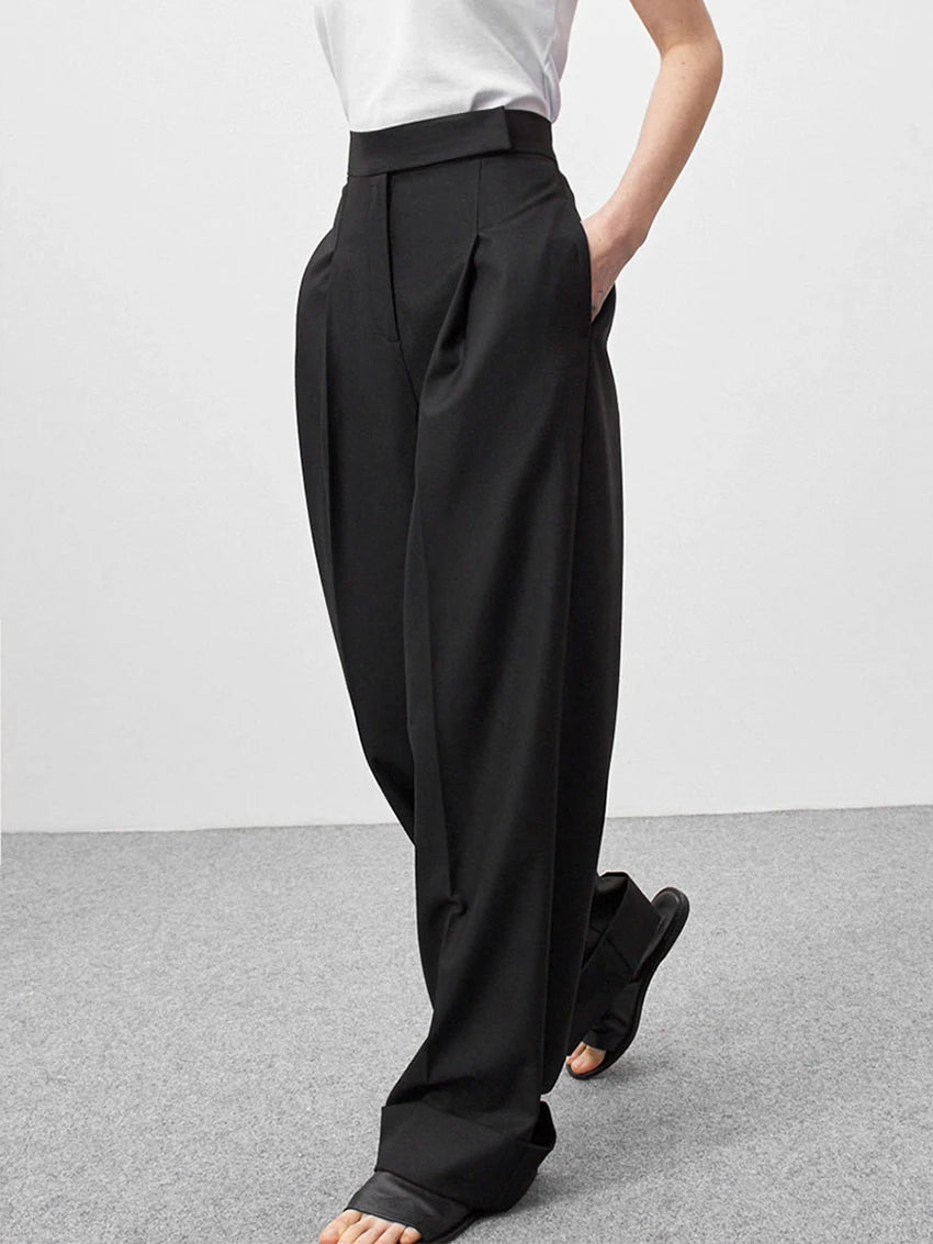 Parc Fee Fashion Loose Black Office Women's Pants Casual High Waist Wide Trousers Elegant Classic Full Length Pants Female