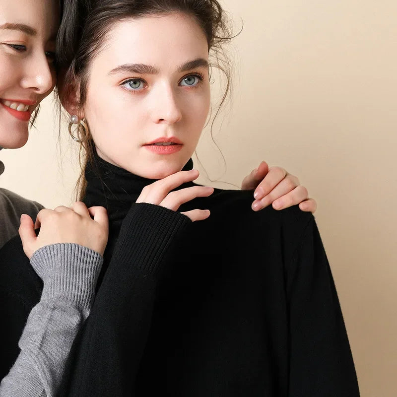 Turtleneck Women Sweater Warm Winter Solid Korean Stretch Slim Lady Jumpers Cashmere Black Sweater Pullover Femme Basic Knitwear
