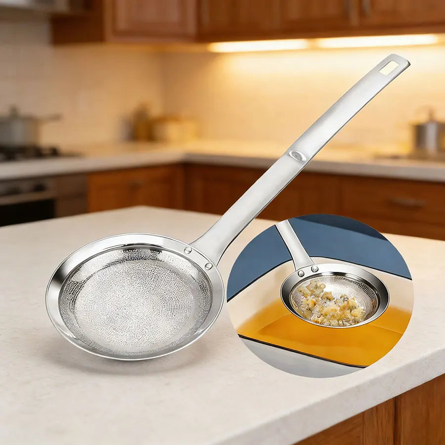 Multi-Functional Hot Pot Fat Skimmer Spoon, Stainless Steel Fine Mesh Strainer for Grease, Foam & Food Residue Removal