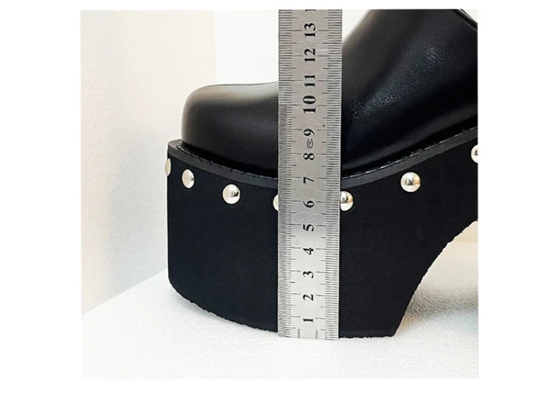 Women's Platform Sandals Black Gothic Closed Toe Chunky High Heels Slippers Rivet Slip On Y2k Punk Shoes Women Summer Size 41 42