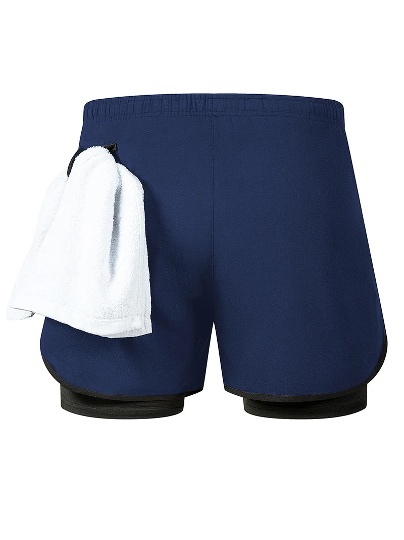Men's 2 in 1 Running Workout Short with Phone Pocket Towel Loop Gym Athletic Quick Dry Stretchy Performance Shorts Activewear