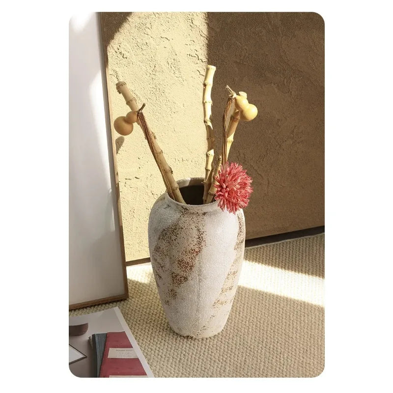 Ceramic Vase Mottled Antique Pottery Jar Wabi Sabi Style Decoration Foyer TV Cabinet Flower Arrangement Ceramic Large Vase Decor